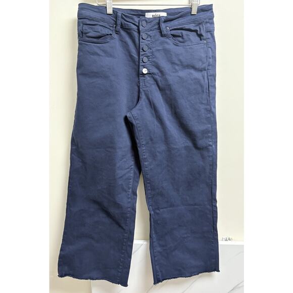 Mica Los Angeles Women’s Blue Khaki Wide Leg Crop Pants Size 30 X 26 High Rise - Picture 1 of 7